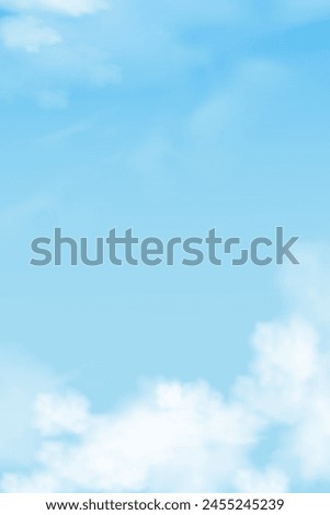 Sky Blue,Cloud Background,Vertical Spring Morning Light and Cloudy,Vector Summer Clear Sky,Sun by Beach with White  Sunlight.Illustration 3d Sunrise for Environment Winter Season.Nature daylight