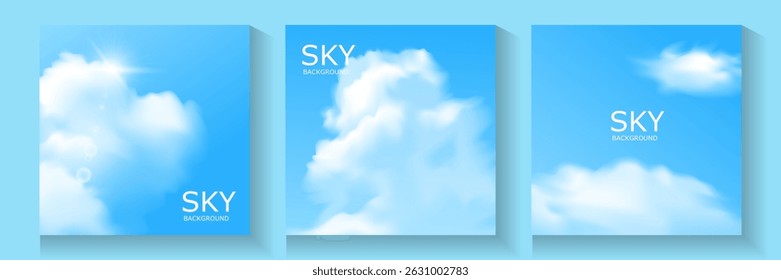 Céu azul,Cartaz na nuvem, cartões, banner, Fundo, Verão Céu claro sobre a praia, natureza realista nascer do sol em ,Panorama da primavera nuvens brancas sobre o oceano azul, Pôr do sol paisagem, para cosmético, anúncios, capa da web