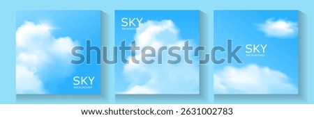Sky Blue,Cloud poster, cards, banner, Background, Summer Clear Sky over beach, realistic nature sunrise in ,Spring panorama  white clouds over blue ocean,Sunset landscape, for cosmetic, ads, web cover