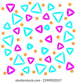 Sky blue-Pink-Orange Design Pattern Made Up of Traingles And Dots. Can be used for fabric, curtain, wallpaper, gift wrap, card, cover, bag, phone case, table cloth and as background for birthdays etc.