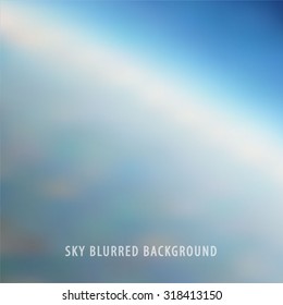 Sky blurred background with view from the plane window. Vector illustration. 