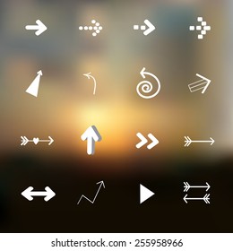 Sky blurred defocused landscape background with different arrows