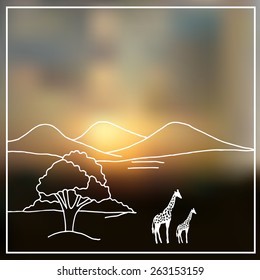  Sky blurred defocused landscape background with african savanna 