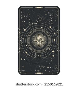 Sky boho card with a star on a black background. Template with stars for tarot, astrology, divination. Mystical vector illustration.