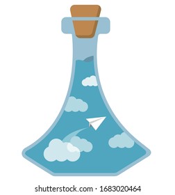 Sky in the bottle landscape in bottle potion magic origami icon sticker 