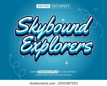 sky bound explorers editable text, font effect, 3d text for title