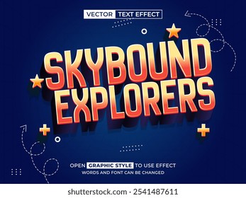 sky bound explorers editable text, font effect, 3d text for title