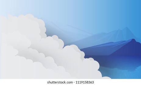 The sky is bright, the white clouds are attractive, looking out to see the river and the reflection of the mountains. The mountains are complicated.