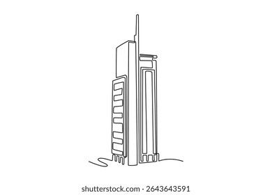 Sky building concept. Single line draw design. Vector graphic illustration