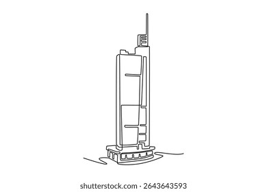 Sky building concept. Single line draw design. Vector graphic illustration