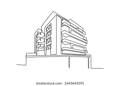 Sky building concept. Single line draw design. Vector graphic illustration