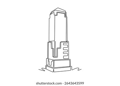 Sky building concept. Single line draw design. Vector graphic illustration