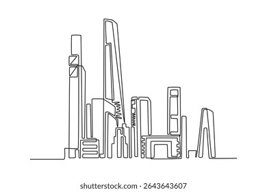 Sky Building Konzept. Einzeiliges Zeichnungsdesign. Vektorgrafik