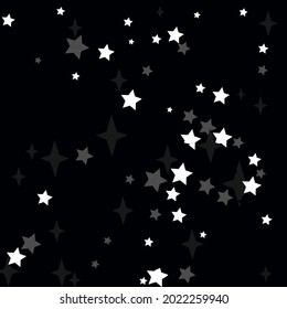 Sky Chaotic Monochrome Textile Bright Pattern. New Year Night Black Stars White Illustration. Holiday Mystery Winter Print Magic Christmas Wallpaper. Dark Gray Silver Cozy Grey Wallpaper.