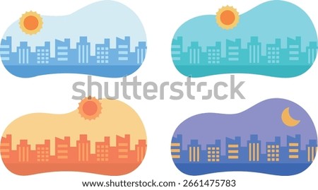 Sky and cityscape by hour