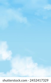 Sky Cloud Background In Blue With Soft Weather, Summer White Field Under Bright Cartoon Spring Backdrop, Wallpaper For Nature Abstract Scene With Sunlight, Seasonal Landscape, Day And Outdoor Design