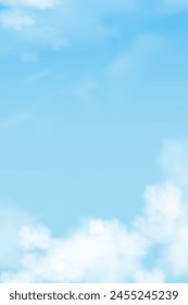 Sky Cloud Background In Blue With Soft Weather, Summer White Field Under Bright Cartoon Spring Backdrop, Wallpaper For Nature Abstract Scene With Sunlight, Seasonal Landscape, Day And Outdoor Design