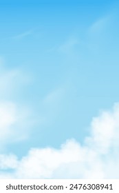 Sky Cloud Background In Blue With Soft Weather, Summer White Field Under Bright Cartoon Spring Backdrop, Wallpaper For Nature Abstract Scene With Sunlight, Seasonal Landscape, Day And Outdoor Design