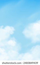 Sky Cloud Background In Blue With Soft Weather, Summer White Field Under Bright Cartoon Spring Backdrop, Wallpaper For Nature Abstract Scene With Sunlight, Seasonal Landscape, Day And Outdoor Design