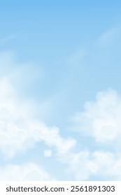 Sky Cloud Background In Blue With Soft Weather, Summer White Field Under Bright Cartoon Spring Backdrop, Wallpaper For Nature Abstract Scene With Sunlight, Seasonal Landscape, Day And Outdoor Design