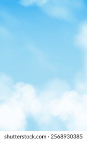 Sky Cloud Background In Blue With Soft Weather, Summer White Field Under Bright Cartoon Spring Backdrop, Wallpaper For Nature Abstract Scene With Sunlight, Seasonal Landscape, Day And Outdoor Design