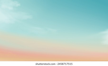 Sky cloud Background,Clear Sky blue,green,peach pastel color in Autumn,Sunset Dramatic twilight landscape,Vector horizon morning sunrise soft vibrant for Spring,Summer season