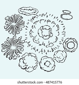 Sky with cloud closeup. Isolated on blue background. Vector silhouettes