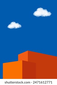 Nube del cielo sobre fondo azul claro, exhibición del podio del naranja 3d para el producto cosmético presente, forma geométrica moderna mínima de la escena del Vector, plataforma del diseño de la Vertical para la primavera, verano 