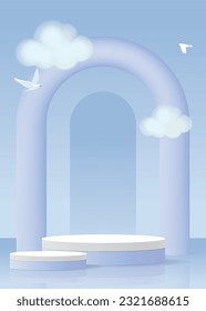 diseño de podio de cielo y nube para la exhibición de productos, cielo, mínimo. Ilustración vectorial.