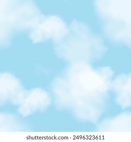 Sky Cloud Seamless Background, Light Repeat Pattern For Blue Day, Abstract Cloudy Vector Texture In 3D, Summer Banner For Nature And Easter, Seasonal Wallpaper And Decorative Illustration