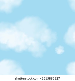 Sky Cloud Seamless Background, Light Repeat Pattern For Blue Day, Abstract Cloudy Vector Texture In 3D, Summer Banner For Nature And Easter, Seasonal Wallpaper And Decorative Illustration