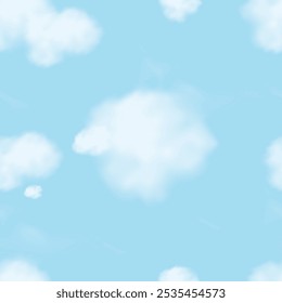 Sky Cloud Seamless Background, Light Repeat Pattern For Blue Day, Abstract Cloudy Vector Texture In 3D, Summer Banner For Nature And Easter, Seasonal Wallpaper And Decorative Illustration