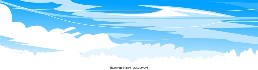 Sky clouds background. Illustration in cartoon style flat design. Heavenly atmosphere. Vector.