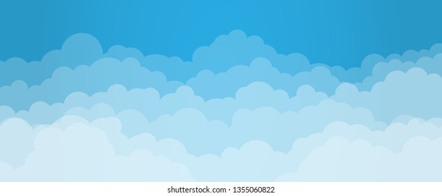 Sky And Clouds, Beautiful Background. Stylish Design With A Flat, Cartoon Poster, Flyers, Postcards, Web Banners. Holiday Mood, Airy Atmosphere. Isolated Object. Wide Size. Vector Illustration.