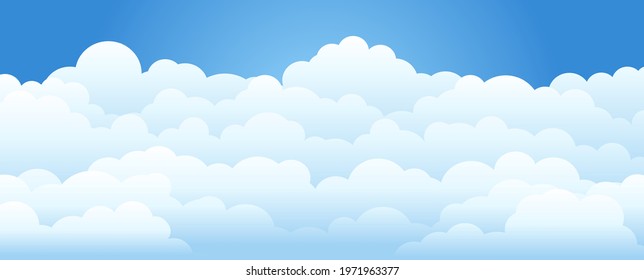 Sky and Clouds, Beautiful Background. Stylish design with a flat, cartoon poster, flyers, postcards, web banners. holiday mood, airy atmosphere. Ultra Wide Size. Design Material. Vector illustration.