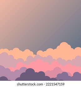 Sky and Clouds, Beautiful Background. Stylish design with a flat, cartoon poster, flyers, postcards, web banners. holiday mood, airy atmosphere. 1x1 size. Design Material. Vector illustration.