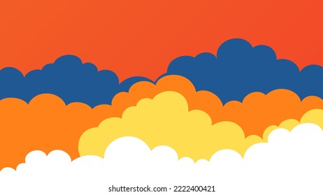 Sky and Clouds, Beautiful Background. Stylish design with a flat, cartoon poster, flyers, postcards, web banners. holiday mood, airy atmosphere. Wide size. Design Material. Vector illustration.
