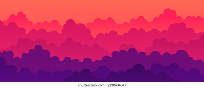 Sky and Clouds, Beautiful Background. Stylish design with a flat, cartoon poster, flyers, postcards, web banners. holiday mood, airy atmosphere. Ultra Wide Size. Design Material. Vector illustration.
