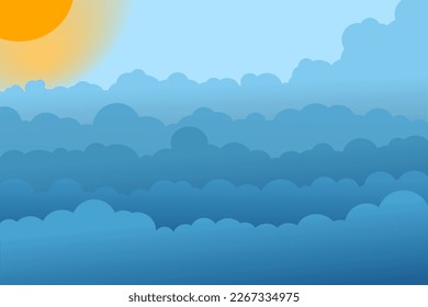 Sky and Clouds, Beautiful Background. Stylish design with a flat, cartoon poster, flyers, postcards, web banners. holiday mood, airy atmosphere. Isolated Object. Design Material. Vector illustration.