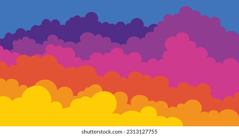 Cielo y nubes, bello fondo. Diseño elegante con un afiche plano, caricatura, volantes, postales, banners web. ambiente vacacional, ambiente aireado. Objeto aislado. Material de diseño. Ilustración vectorial.