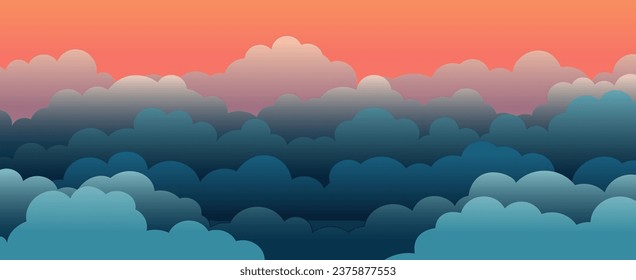 Himmel und Wolken, schöner Hintergrund. Stilvolles Design mit einem flachen, Cartoon Poster, Flyer, Postkarten, Webbanner. Urlaubsstimmung, luftige Atmosphäre. Isoliertes Objekt. Design-Material. Vektorgrafik.