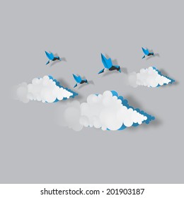  sky with clouds and birds Vector Design 
