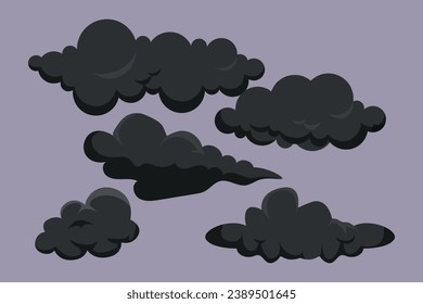 Nubes de cielo negras. Concepto de nubes. Ilustración vectorial plana de color aislada.