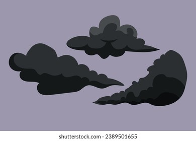 Nubes de cielo negras. Concepto de nubes. Ilustración vectorial plana de color aislada.