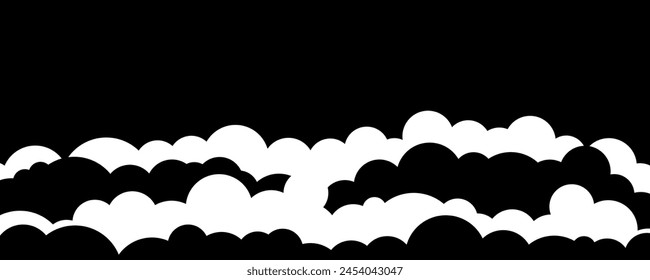 Sky and clouds black and white. Vector cartoon illustration. Simple flat style graphics bold design.