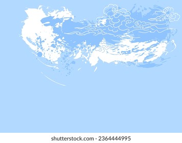 sky clouds blue white pastel japanese chinese traditional vector illustration card background colorful watercolor ink textured korean