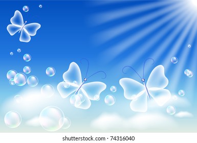 Sky, clouds, bubbles  and  sunshine
