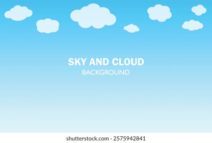 Sky and clouds cartoon background, gradient blue sky, vector illustration.