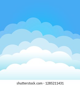 Sky and clouds. Cartoon cloudy background. Heaven scene with blue sky and white cloud. Isolated Vector illustration