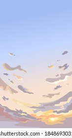 Sky with clouds at dawn. Beautiful nature scenery in vertical orientation.